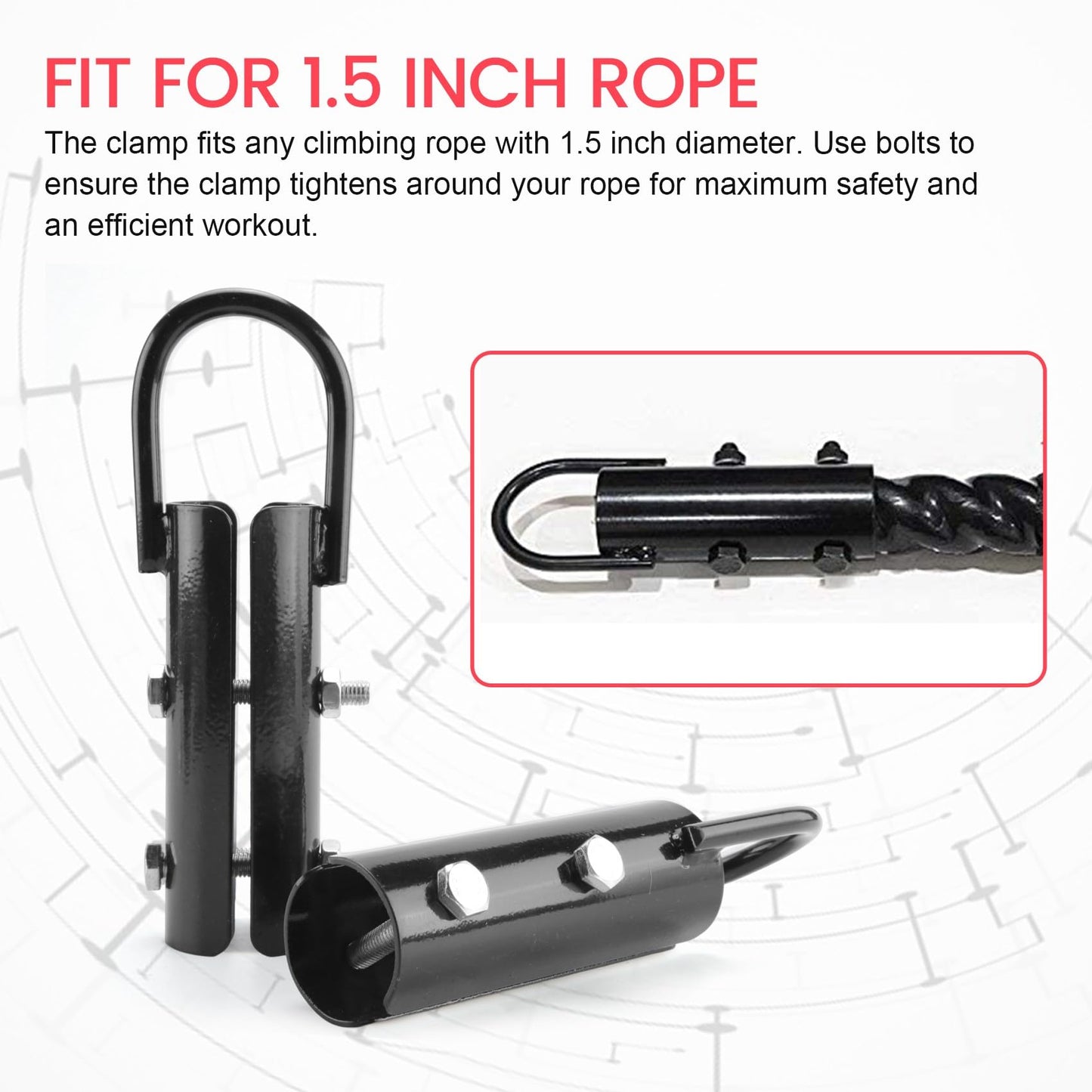 MuNanshan 1.5” Climbing Rope Clamp, 2 Sets Rope Climb Clasp Workout Rig Attachment Hook for Rope Climbing Gym Strength Training