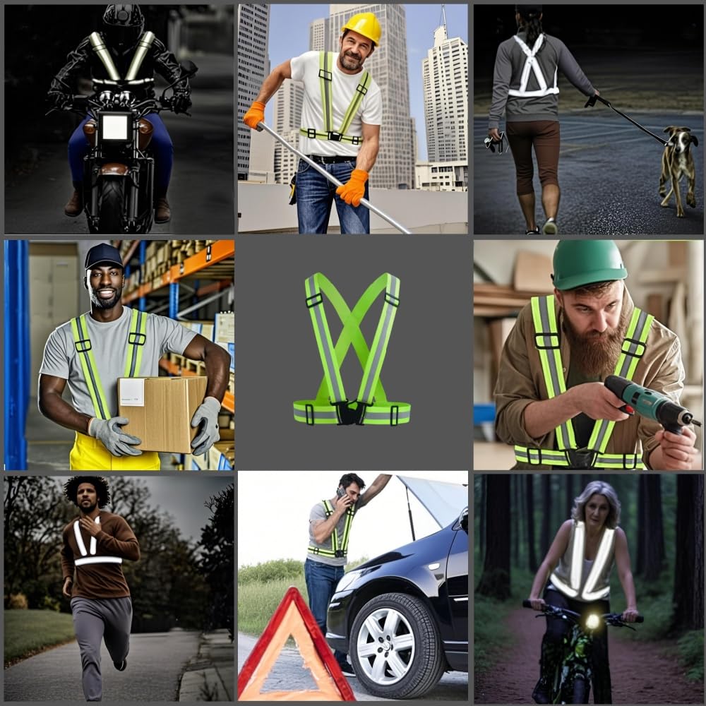 IDOU 1.5 IN Elastic High Visibility Reflective Safety Strap with 360° Silver Strips, Adjustable Hi Vis Night Running Vest for Cycling,Construction & Outdoor Activities (Yellow/XXL)