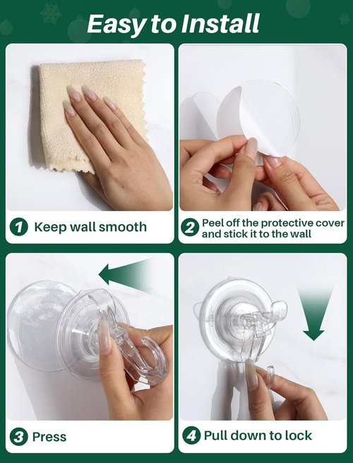 Heavy Duty Suction Cup Hooks - 5 Pack Wreath Hangers for Front Door | Removable Garland Hanger Holds 11 Lbs