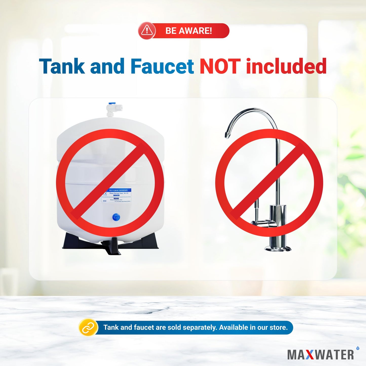 Max Water 5 Stage 50 GPD (Gallon Per Day) RO (Reverse Osmosis) Standard Water Filtration System - Under-Sink/Wall Mount (Without Tank & Faucet) - Model: RO-5C3
