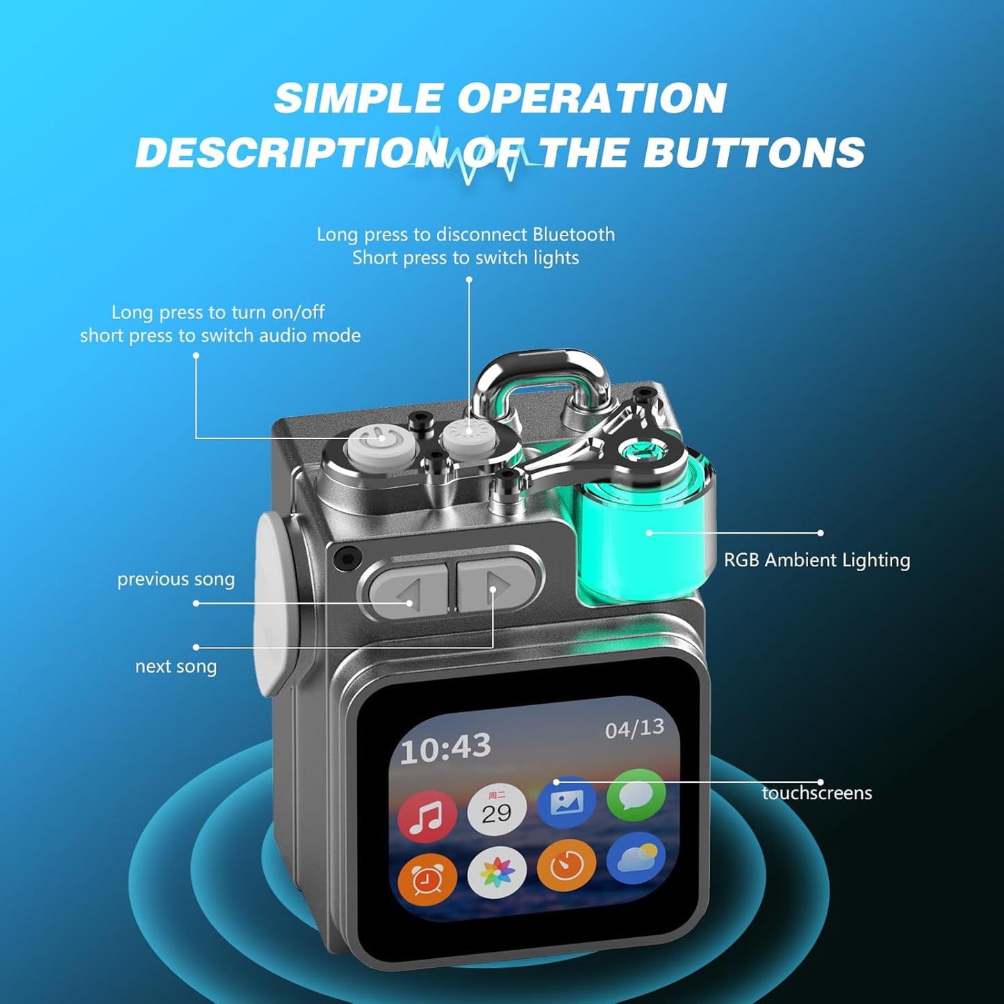 bosta Portable Bluetooth Speaker with Touch Screen, Wireless Stereo Pairing, Wild Mini Rugged Travel Outdoor Speaker