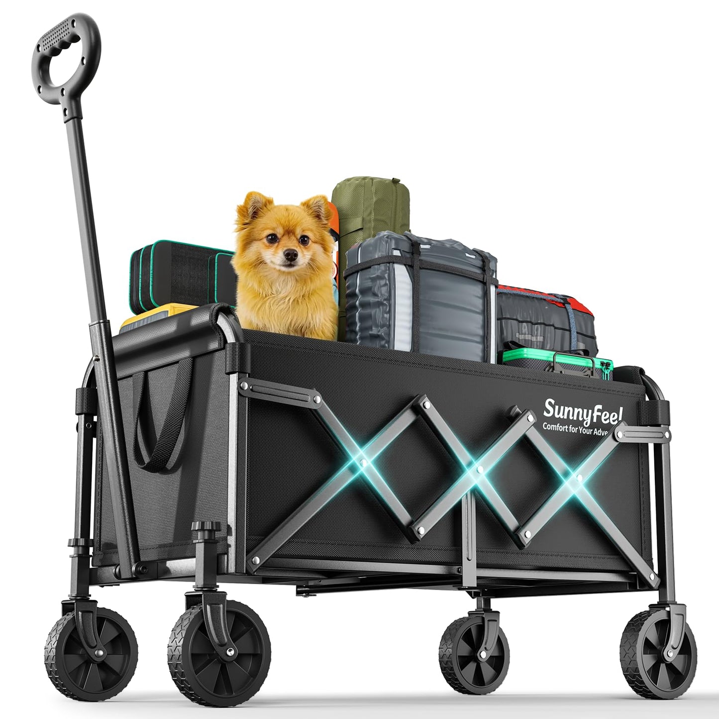 SUNNYFEEL Lightweight Folding Wagon Cart, 350LBS Portable Wagon Carts Foldable for Shopping Camping Garden Beach,Black