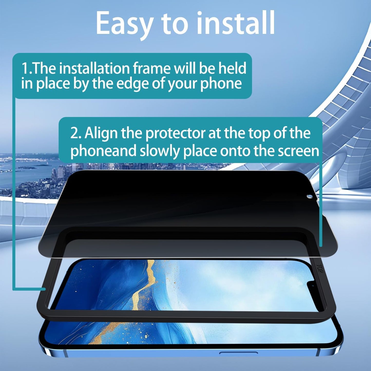 [3 Pack 13 Slanku for iPhone Privacy Screen Protector with Installation Frame, Anti Spy, Private Tempered Glass, Full