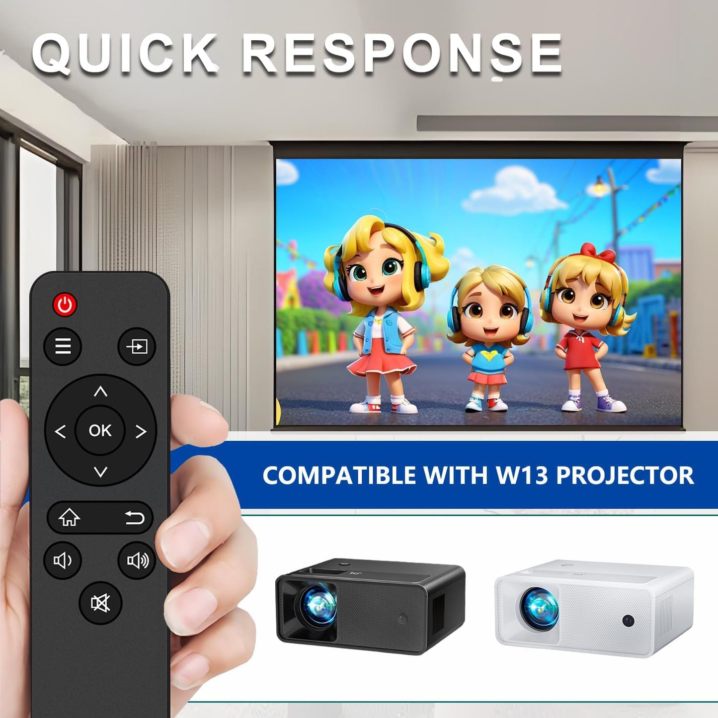 KhotIlong W13 Projector.(1Pack) Replacement Remote Control for Portable Projector,Compatible with CiBest Portable