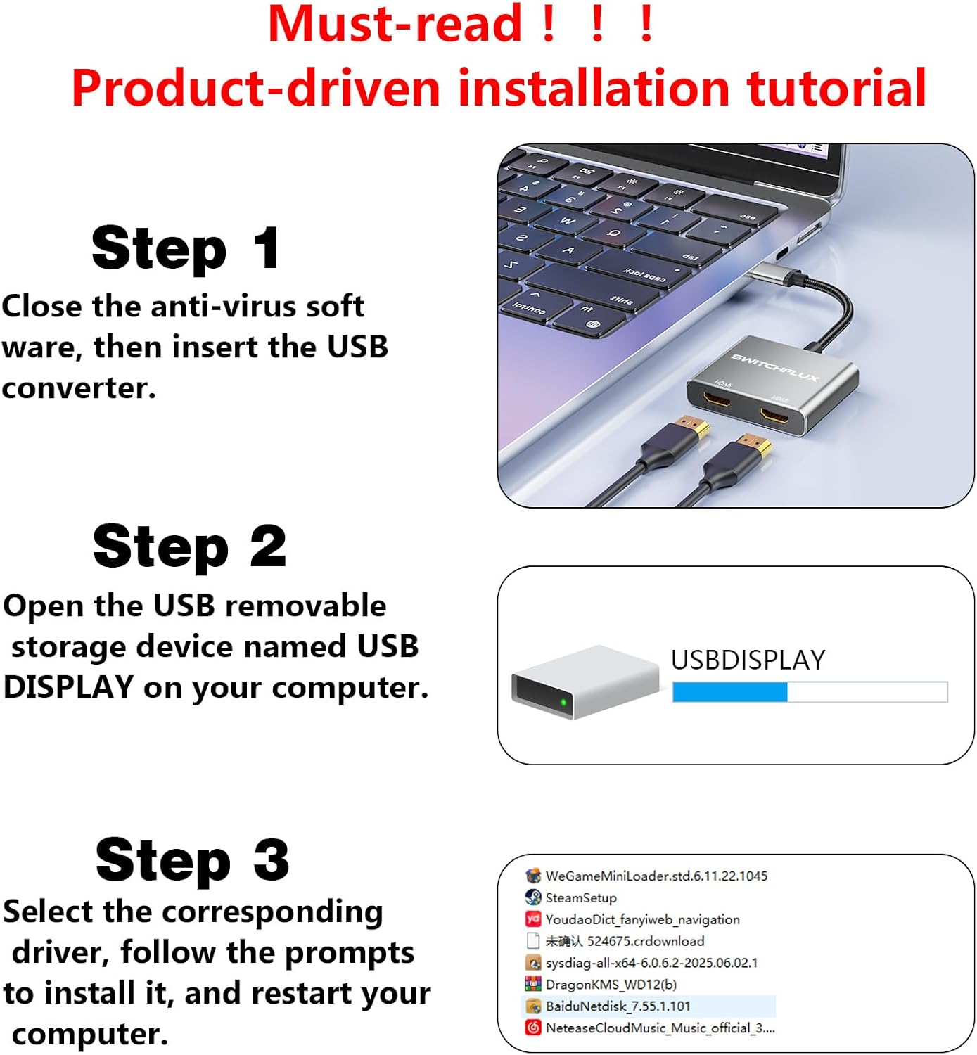 SWITCHFLUX 3.0 USB to HDMI Adapter,[Gold-Plated & Aluminum Shell] USB to Dual HDMI for Dual Monitors,USB A to HDMI