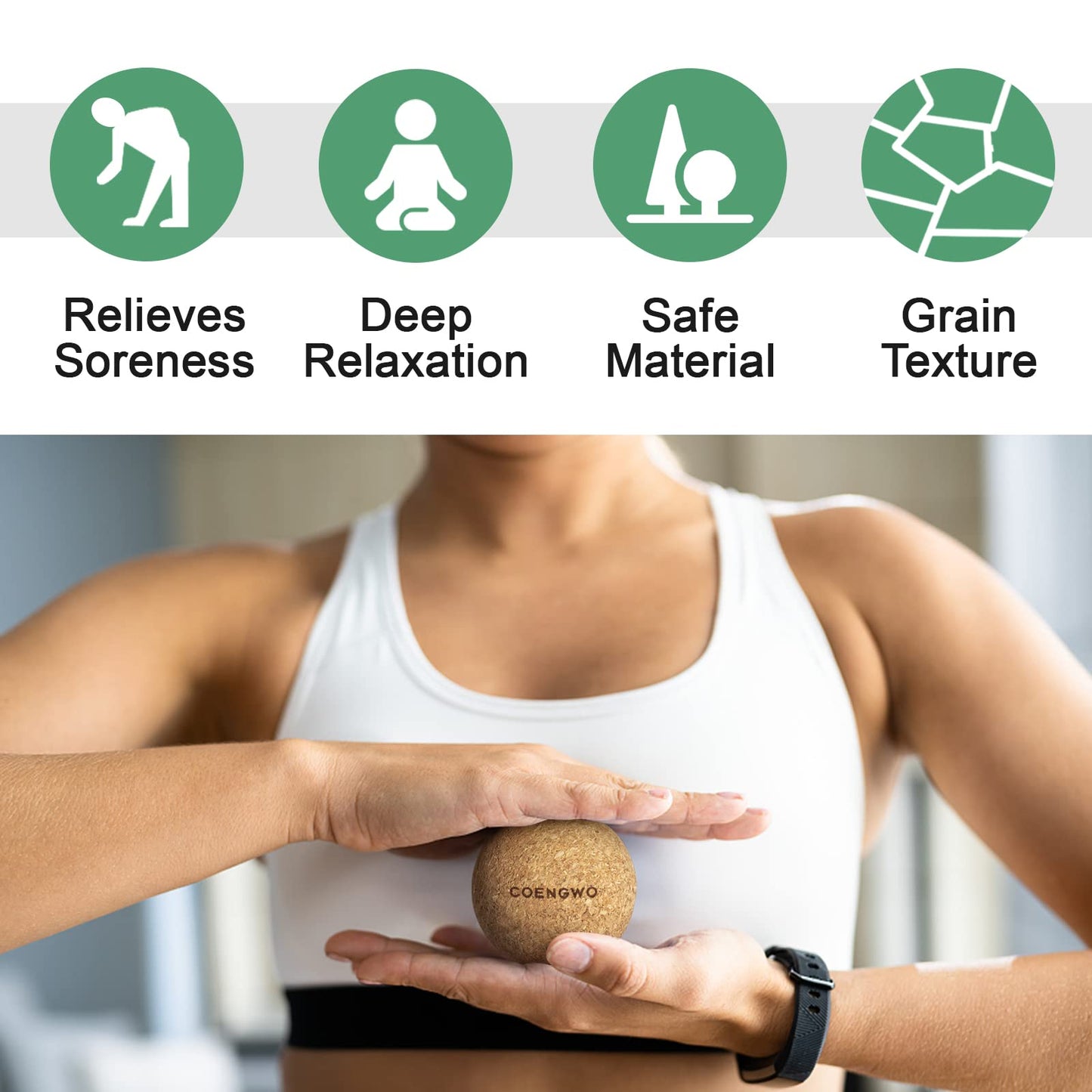 COENGWO Cork Ball Lacrosse Ball, Deep Tissue Muscle Tension Therapy Ball for Trigger Point Therapy, Muscle Soreness, Yoga Therapy, 2.4 Inch