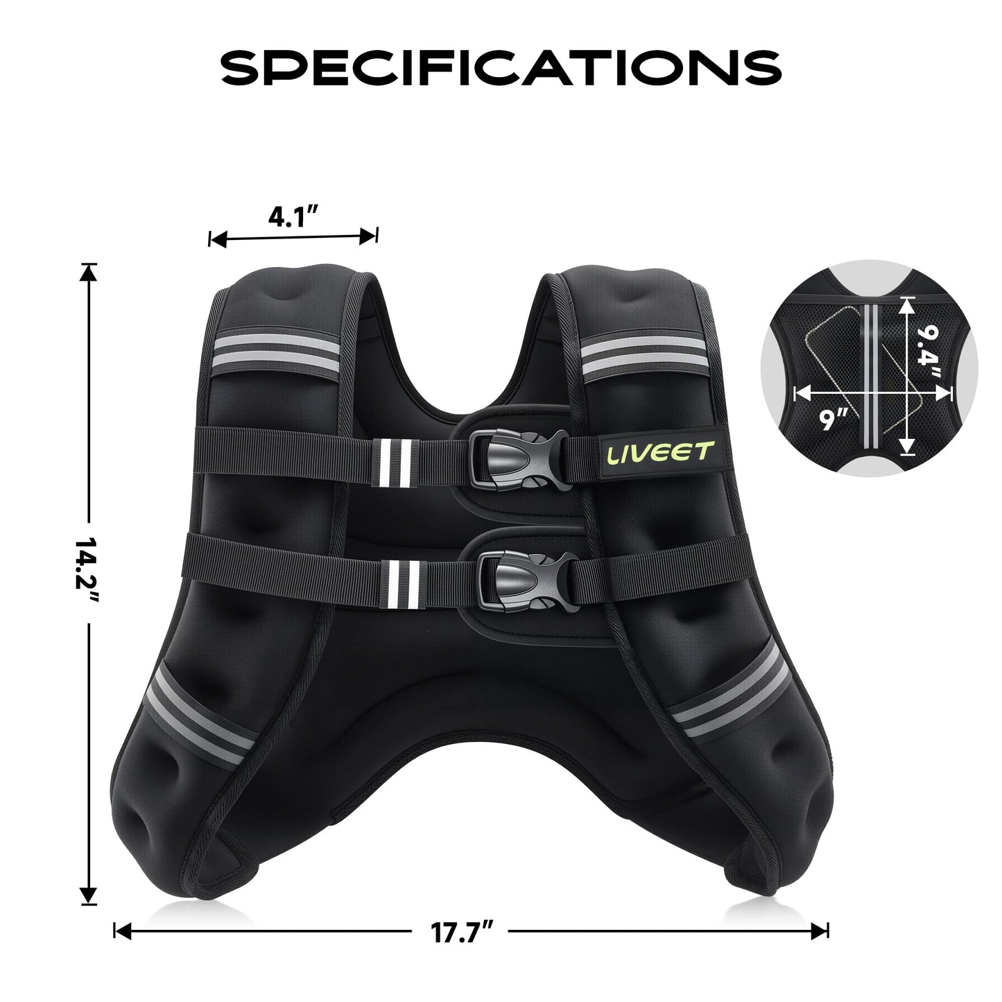 Liveet Weighted Vest, Weighted Vest for Women Men, 25lb Weight Vest with Pocket Reflective Strips Adjustable Buckle Straps SGS Certified Weight Vest for Walking Running Strength Training Cardio Workout