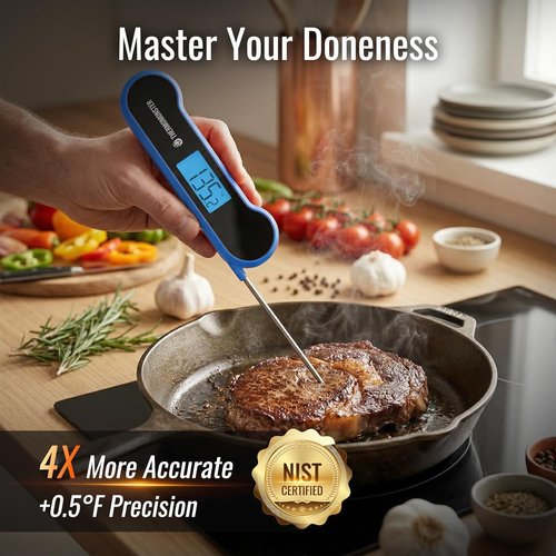 Instant Read Meat Thermometer - Skiennix Digital Food Thermometer with ±0.5℉ Precision | Ideal for Cooking, BBQ, and Gifts - Blue