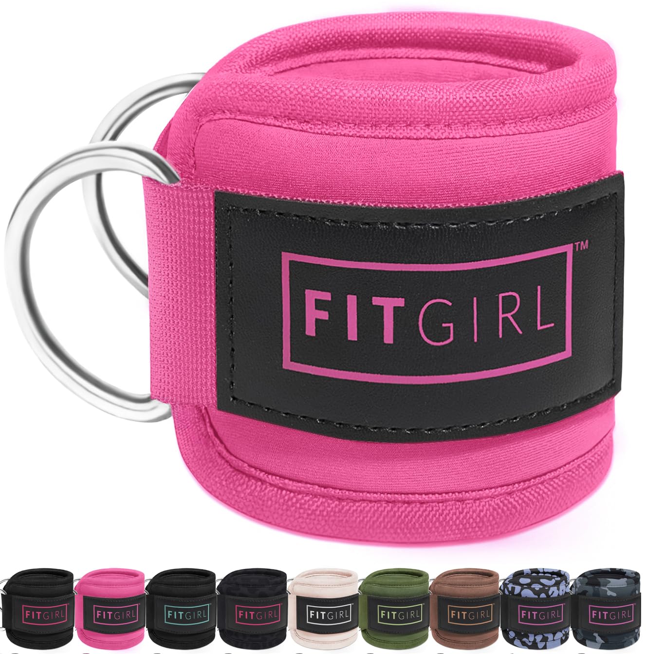 FITGIRL - Ankle Strap (Pair) for Cable Machines and Resistance Bands, Work Out Cuff Attachment for Home & Gym, Glute Workouts - Kickbacks, Leg Extensions, Hip Abductors, Women Only (Pink, Pair)