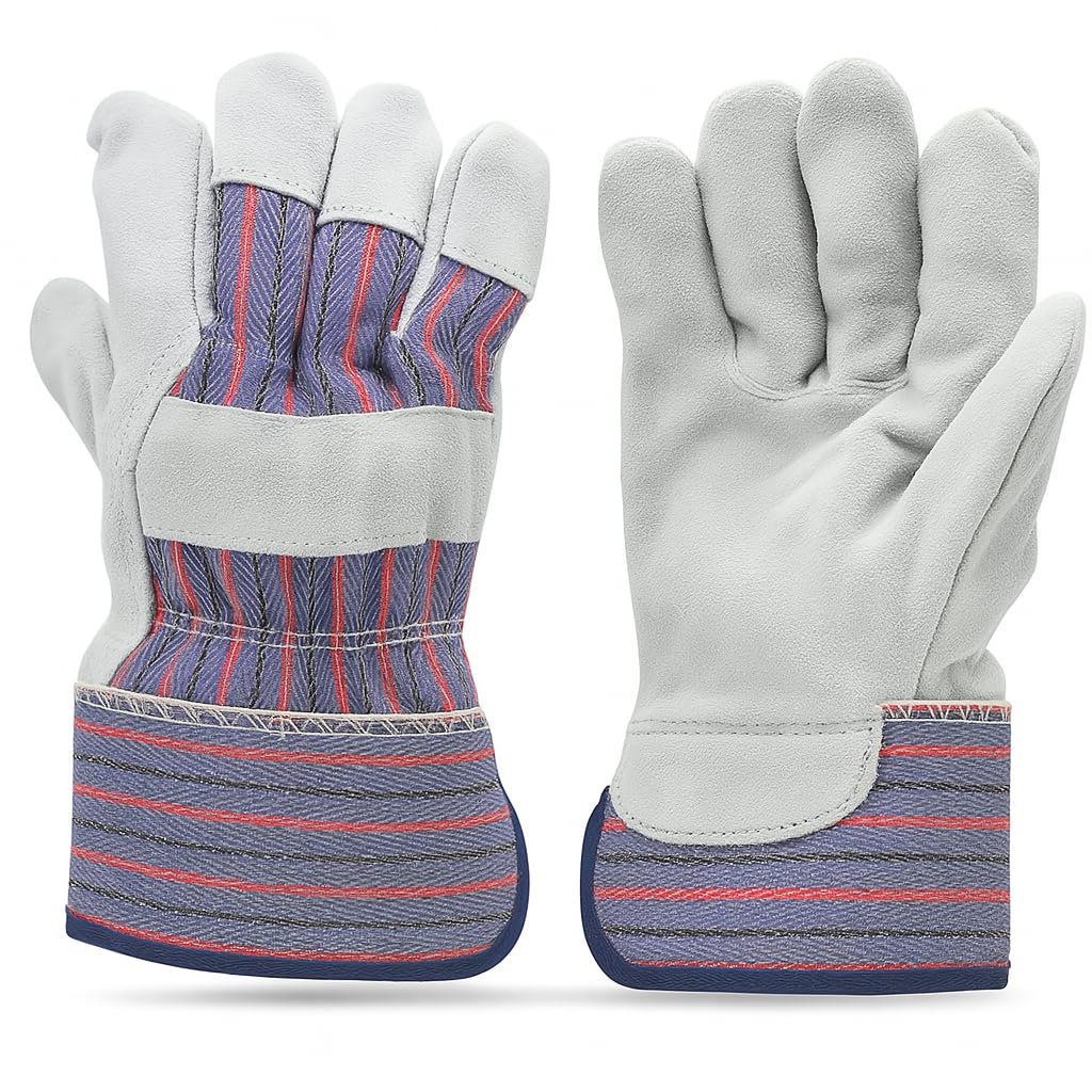 5015 60 Pair Pack Leather palm work gloves cowhide leather suede finish, single or double palm, 100% Leather and 100% Cotton Back, Grey