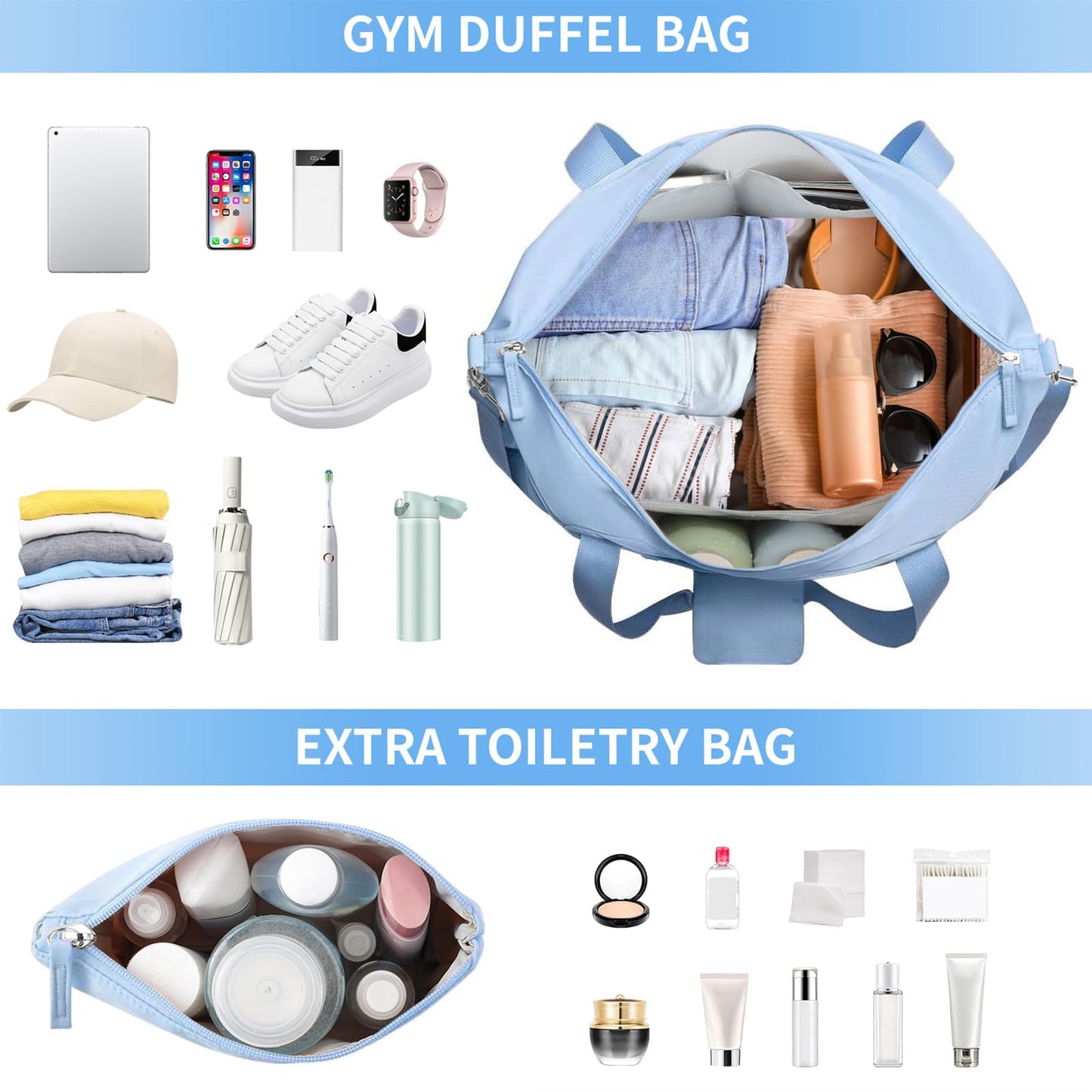 ETRONIK Gym Bag for Women, Personal Item Travel Bag with Shoes Compartment, Weekender Overnight Duffel Bag with Wet Pocket, Carry On Bag for Women, Travel, Gym, Weekend