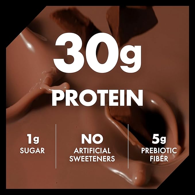 Oikos Protein Shake, Chocolate, 30g High Protein Drinks, Shelf Stable, Ready to Drink, 5g Prebiotic Fiber, 12 fl oz Bottle, 12 Count