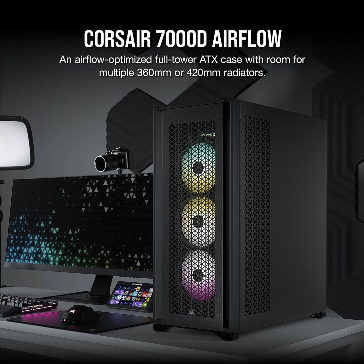 CORSAIR 7000D Airflow Full-Tower ATX PC Case – High-Airflow Front Panel – Spacious Interior – Easy Cable Management – 3X 140mm AirGuide Fans with PWM Repeater Included – Black
