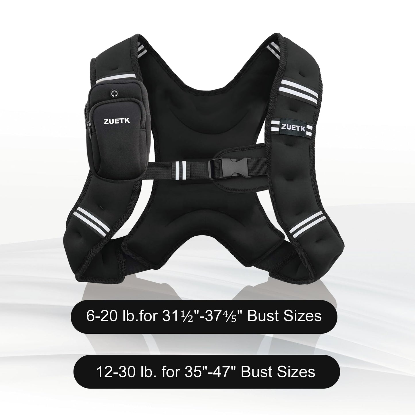 ZUETK Weighted Vest, 5lb/6lb/8lb/10lb/12lb/16lb/20lb/25lb/30lb Weight Vest with Reflective Stripe, Weighted Vest for Men Women Workout Equipment for Strength Training, Running, Jogging, Weight Loss