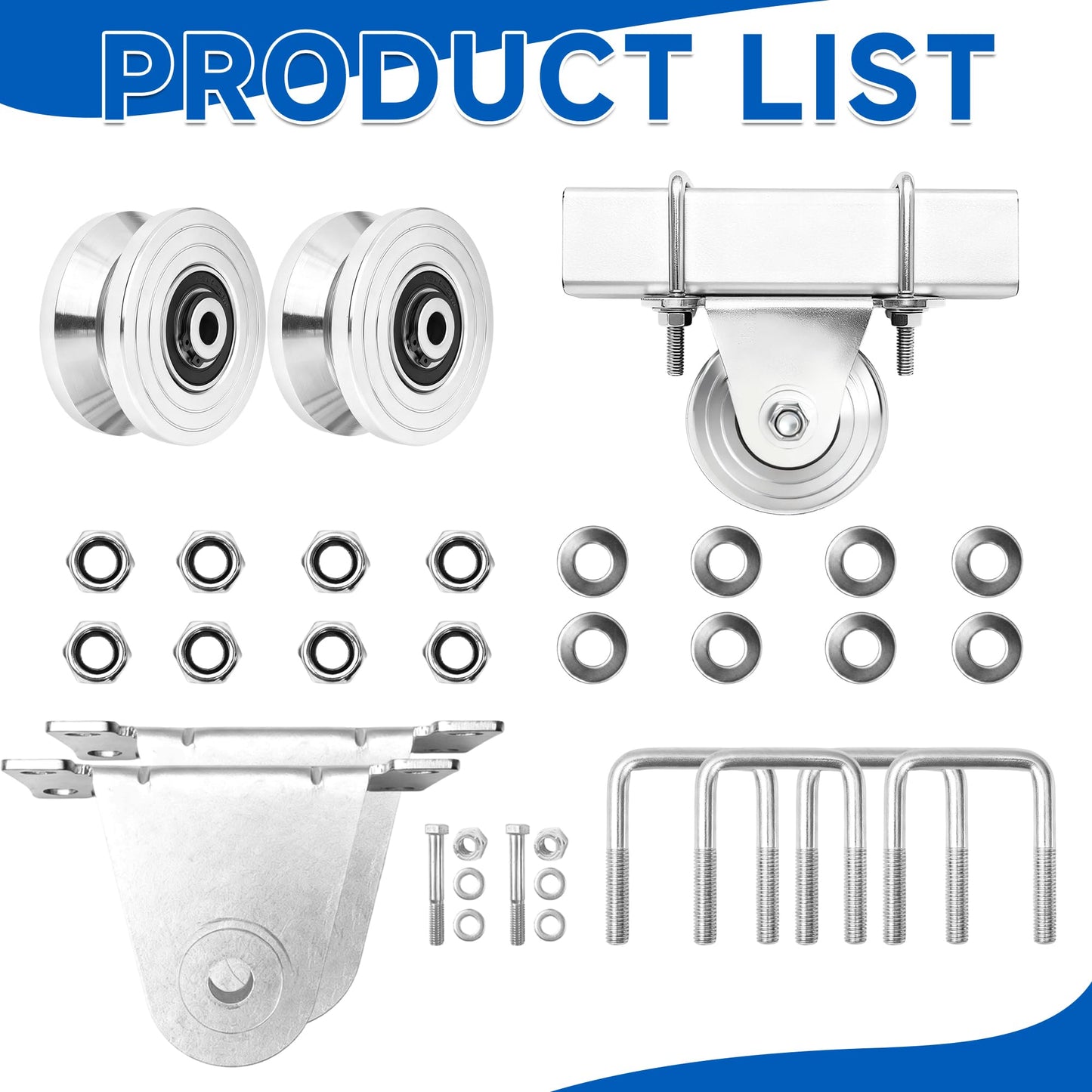 AIWFL 2 Pack 4" V-Groove Slide Rolling Gate Wheel Kit for 2" Thick Inverted Sliding Rolling Track Gates, No Welding-Heavy Duty Steel Dual Bearing Bolted External Mount Bracket,Loading 3000lbs