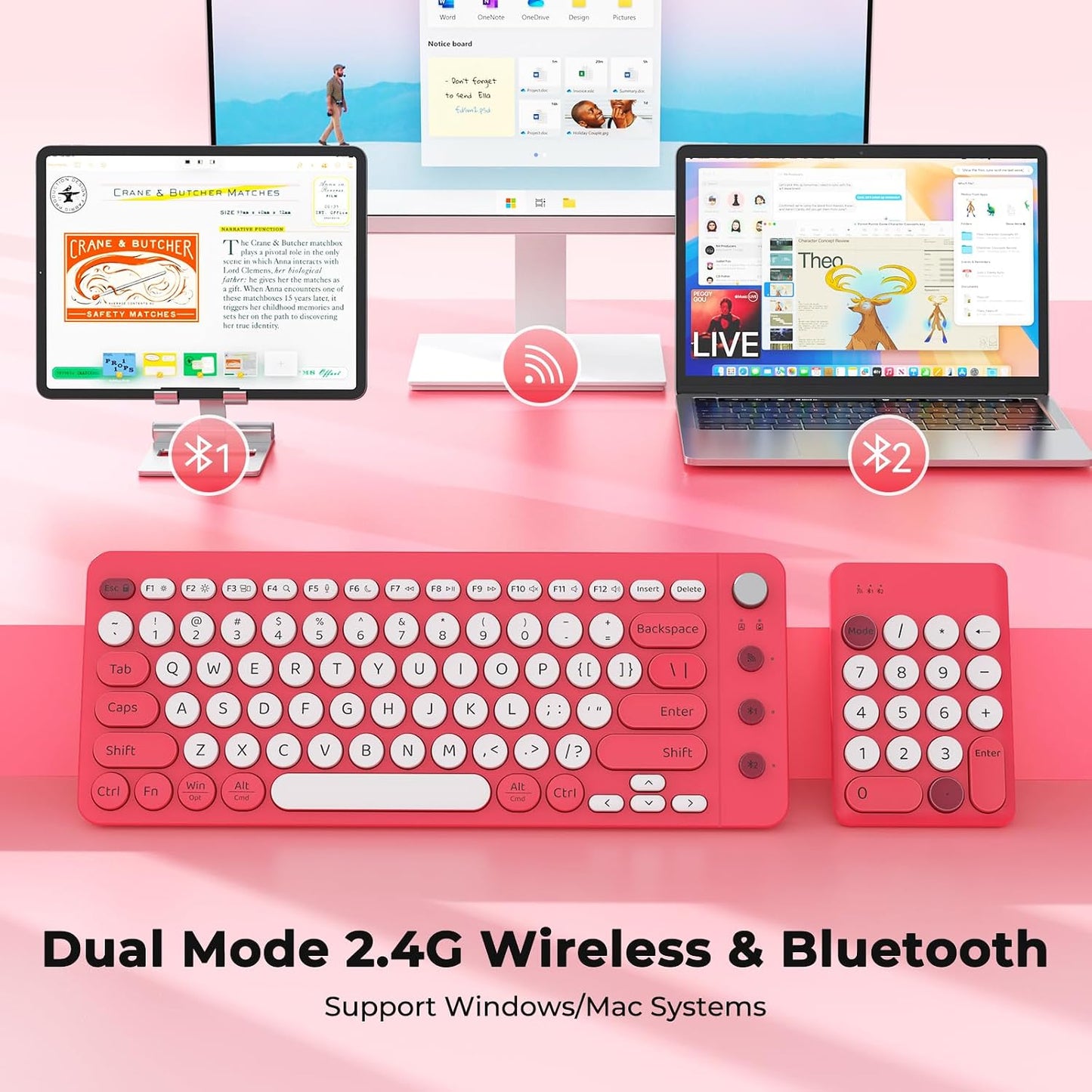 Doci Accountants/Left-Handed Bluetooth Wireless Keyboards, Spilt Ergonomic Computer Keyboard with Separate Numeric