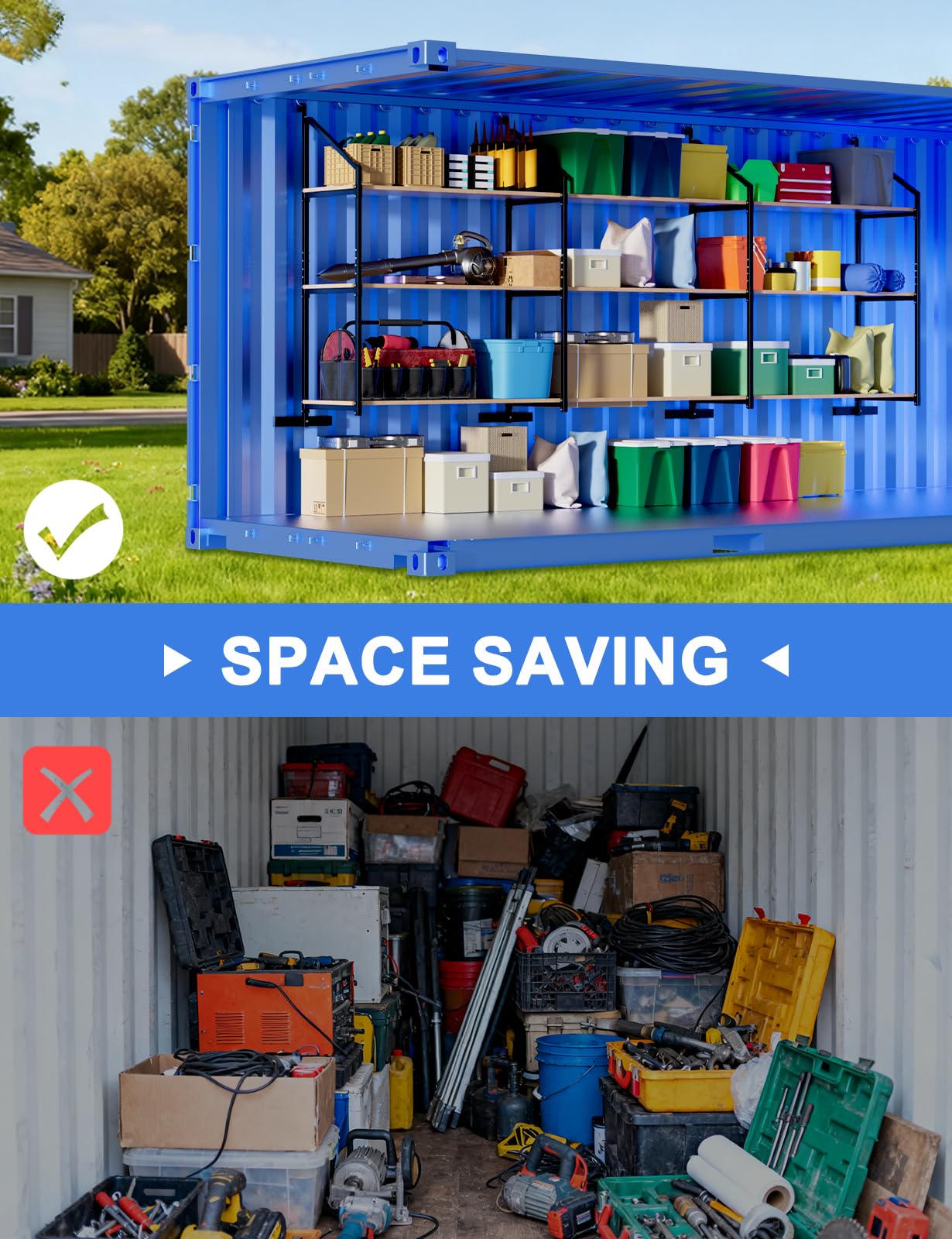 sogiv 4 Pack 3-Tier Shipping Container Shelving Bracket with 64"(H) X 19"(D), Heavy-Duty Powder-Coated Steel Cargo Shelves, Shipping Cargo Shelves Universal for Heavy Duty Trailer Containers