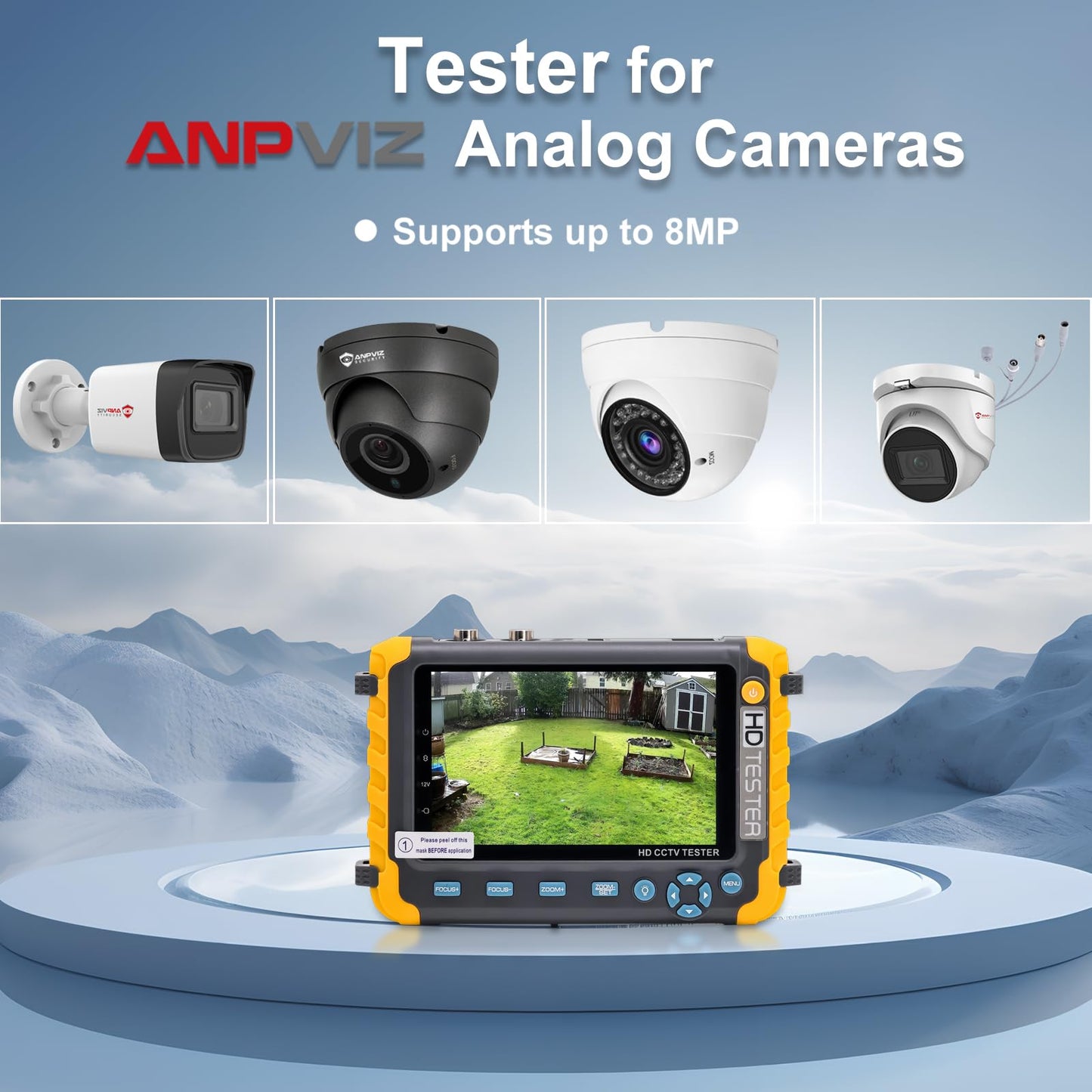 Anpviz 5 Inch 4 in 1 CCTV Monitor Tester, AHD/TVI/CVI/CVBS Coaxial Analog Video CCTV Tester, UTP/PTZ Cable Test for 1080P/3MP/4MP/5MP/8MP Analog Security Camera, VGA DC12V Output Camera