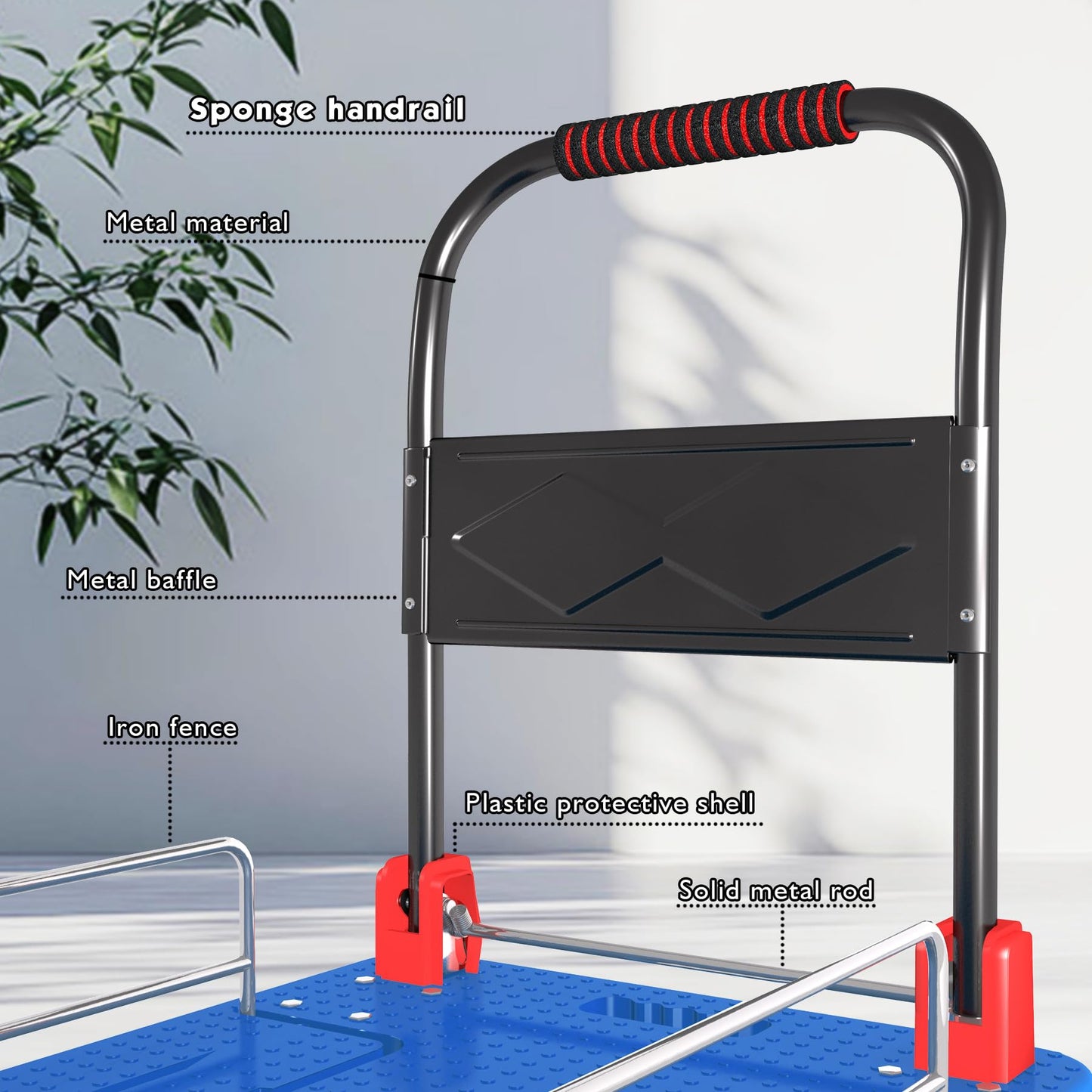 Heavy Duty Platform Truck Cart with Brake Wheels & Foldable Fences 1300lbs Capacity Flatbed Cart for Moving and Transport 36"x24" Moving Dolly for Warehouse/Industrial/Home, Blue
