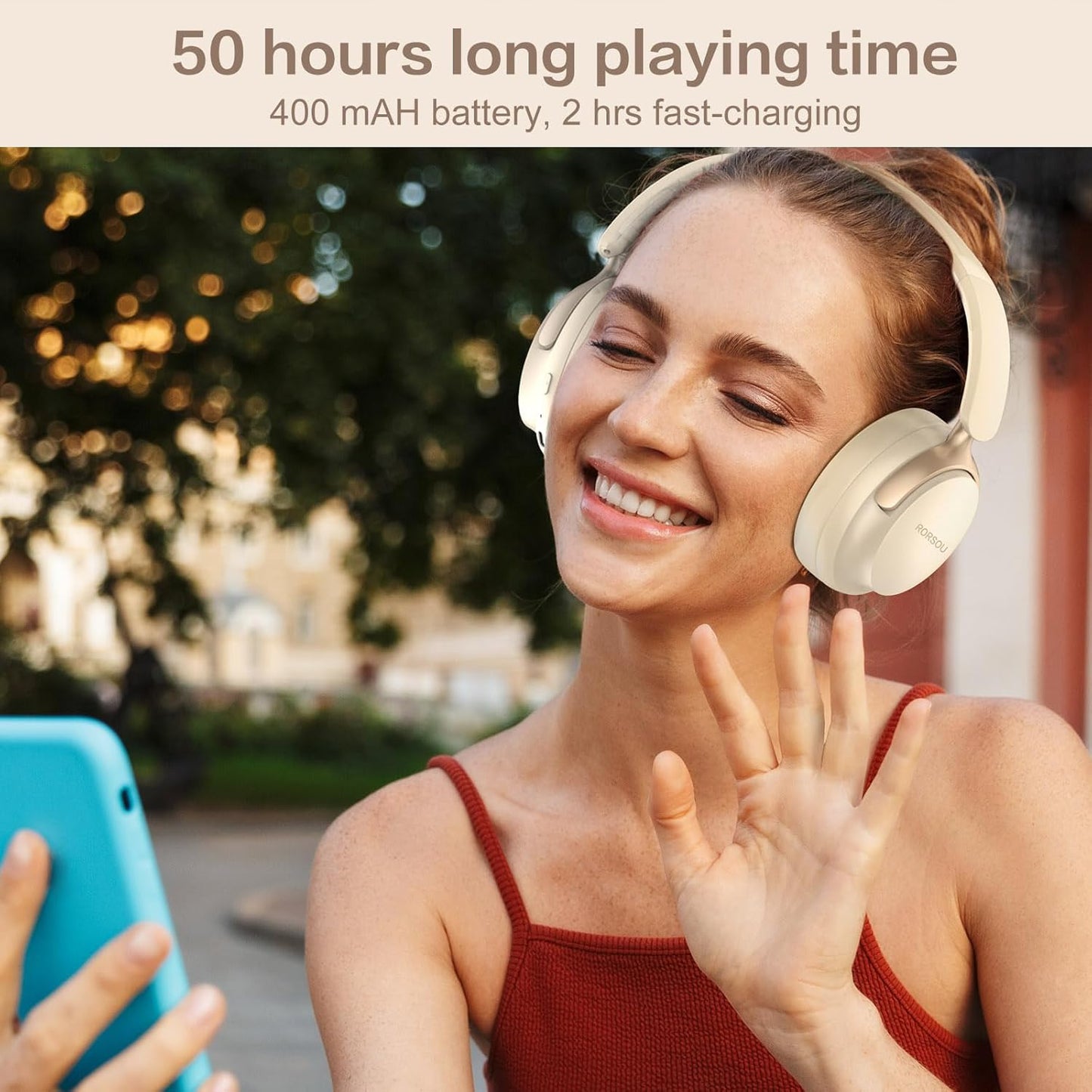 B8 6 50H Headset RORSOU Bluetooth Headphones Over Ear, EQ Music Modes and Playtime Deep Bass Wireless Headphones