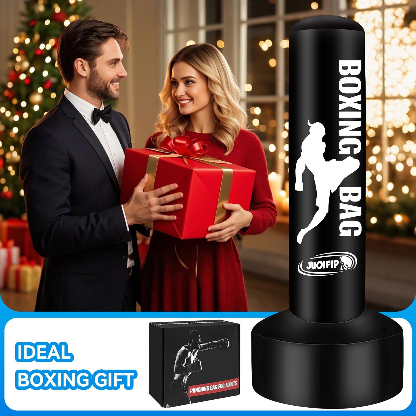 69'' Free Standing Punching Bag for Adults, Boxing Equipment Kicking Bag Inflatable Kick Boxing Bag with Stand for Training MMA Muay Thai Fitness
