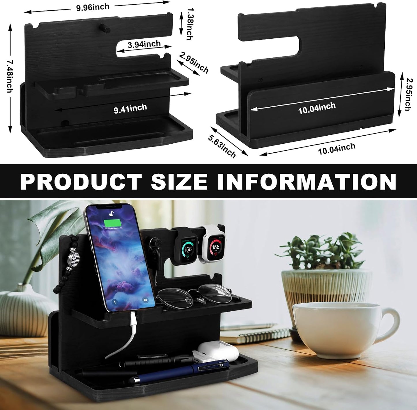 AliveByte Gifts for Men Desk or Nightstand Organizer - Wood Phone Docking Station - Birthday Gifts for Husband, Fathers