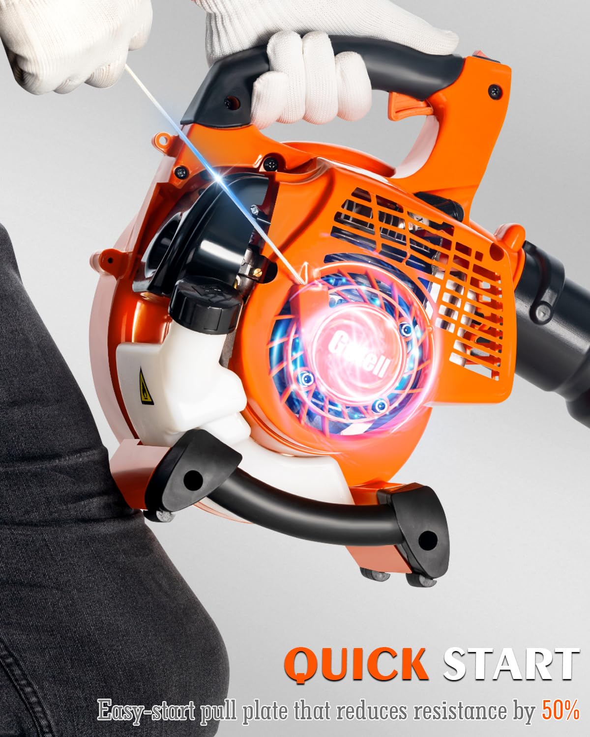 Getell Handheld Gas Leaf Blower – 26cc Two-Cycle Engine, 180 mph, 380 cfm – High-Velocity Yard Clearing Tool for Lawn Care, Driveways, and Light Snow Removal (Black Orange)