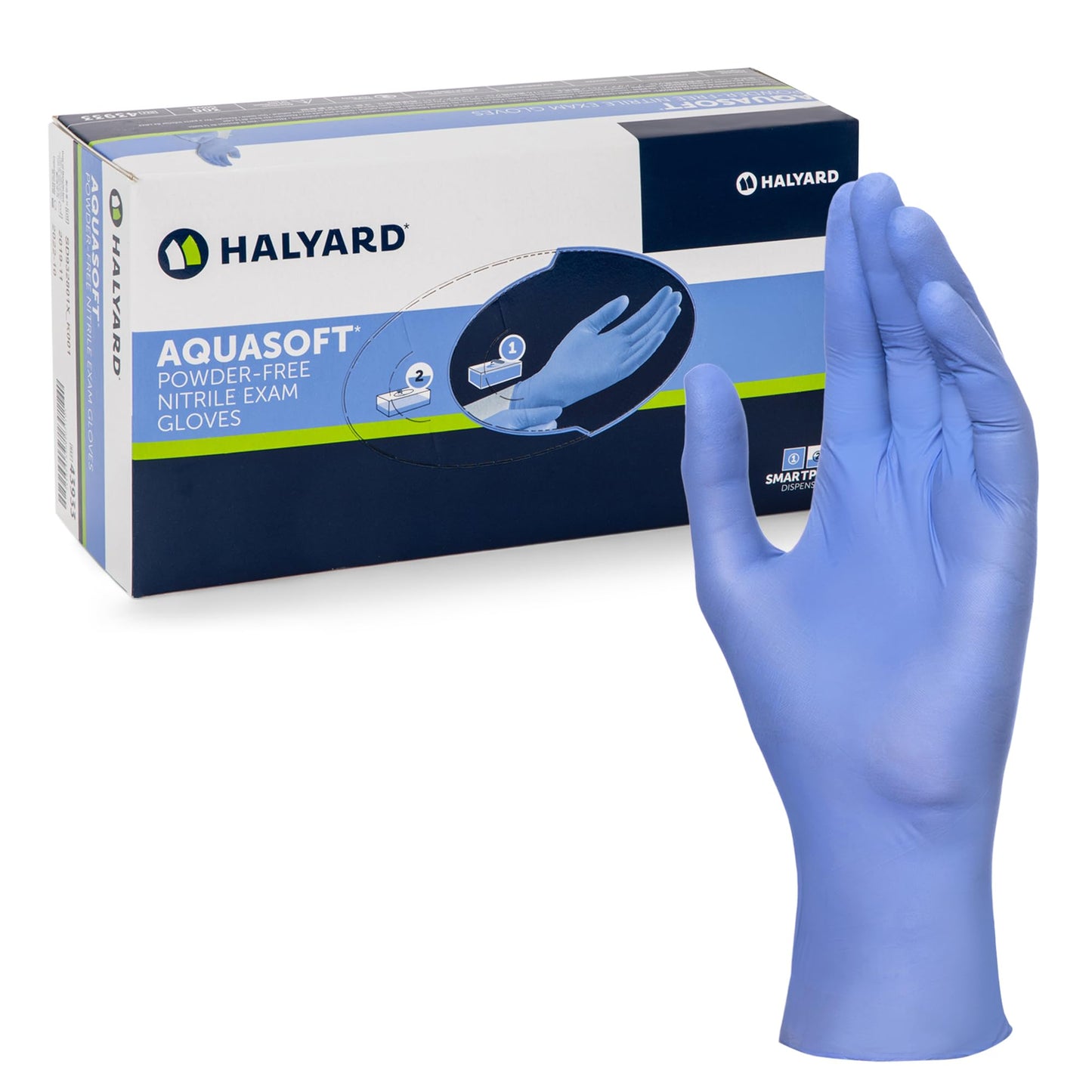 HALYARD AQUASOFT Nitrile Exam Gloves, Non-Sterile, Powder-Free, 3.1 mil, 9.5 Inches, Blue, X-Small, 43932 (Case of 3000)