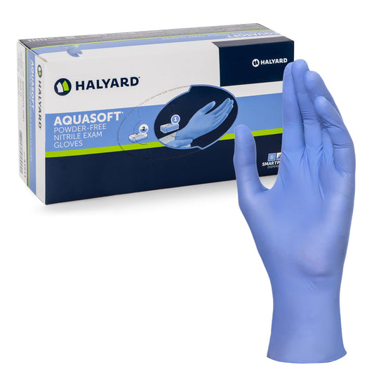 HALYARD AQUASOFT Nitrile Exam Gloves, Non-Sterile, Powder-Free, 3.1 mil, 9.5 Inches, Blue, X-Small, 43932 (Case of 3000)
