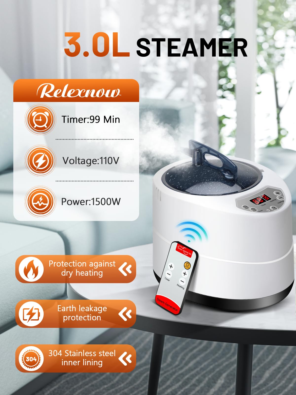 Portable Sauna Box for Home, Personal SPA Steam Sauna with 10 Min Fast Heating & 9 Levels Heat, Warm Sauna Tent with 3L/1500W Steamer, Folding Chair, Remote Control for Body Relaxation