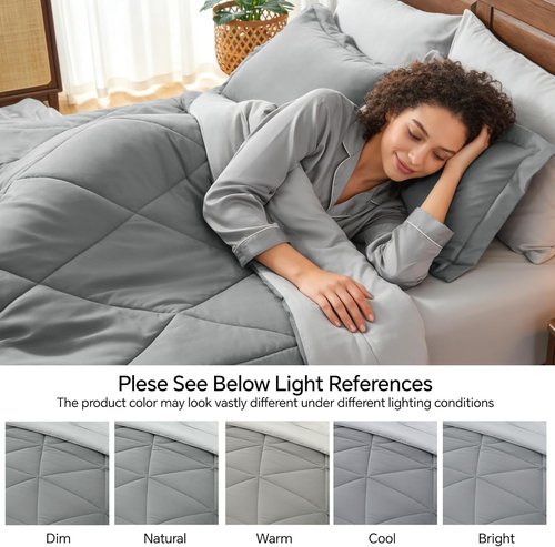 BEDELITE Queen Comforter Set - 7-Piece Soft Microfiber Reversible Grey Bedding Set for Year-Round Comfort