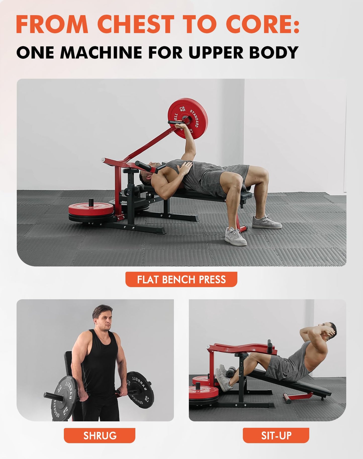 GMWD Chest Press Machine, 1200LBS Bench Press Machine with Independent Converging Arms, Adjustable Flat Incline Bench for Chest, AB Workouts, Shoulder Home Gym Equipment, Red, V1