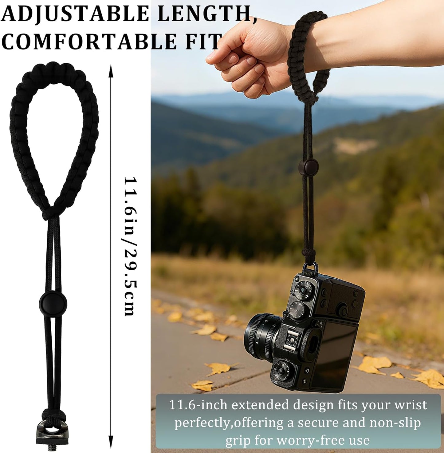 Brvlsoc 1/4" Insta360, Adjustable Camera Wrist Strap Nylon Hand Wrist Lanyard with Screw Mount for GoPro, DSLR Cameras