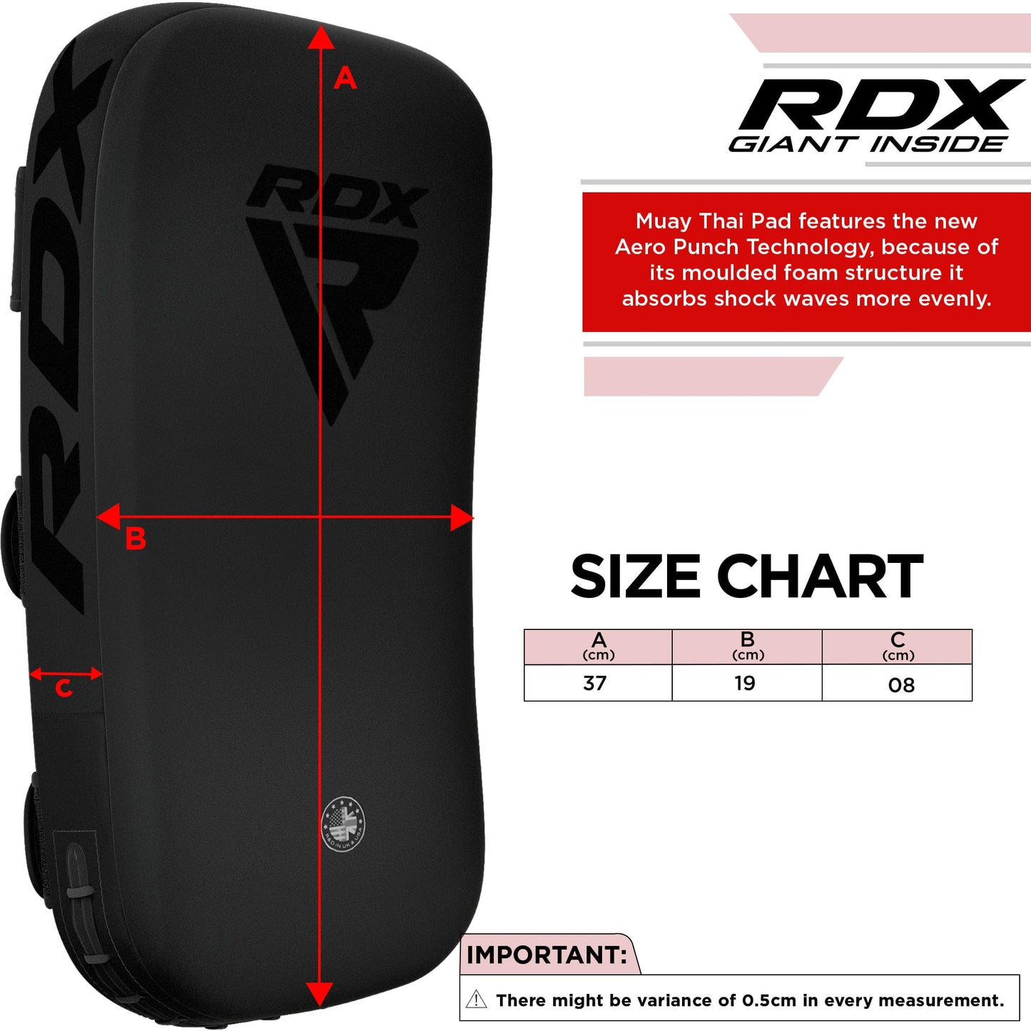 RDX Muay Thai Pad for Training, Curved Kickboxing Kicking Strike Shield, Coaching Kick Boxing, MMA, Martial Arts, Karate, Taekwondo, Punching, Foot, Knee and Elbow Target (One Pad Only)
