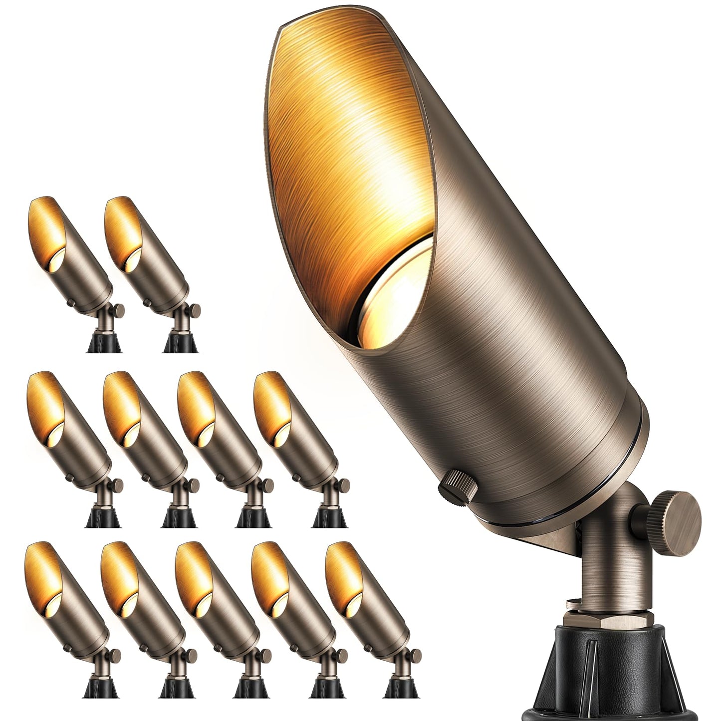 HIBOITEC Solid Brass Outdoor Landscape Spotlights, 12V Heavy Duty Low Voltage Landscape Lighting, LED Spot Light Fixture Waterproof, Classic Bronze Uplight Without Bulb, 12Pack
