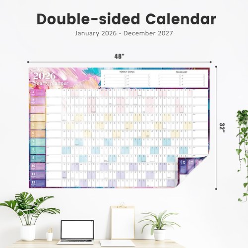 EYROZILL Large 2026-2027 Wall Calendar - 48"x32" Folded Design for School, Office & Family Use