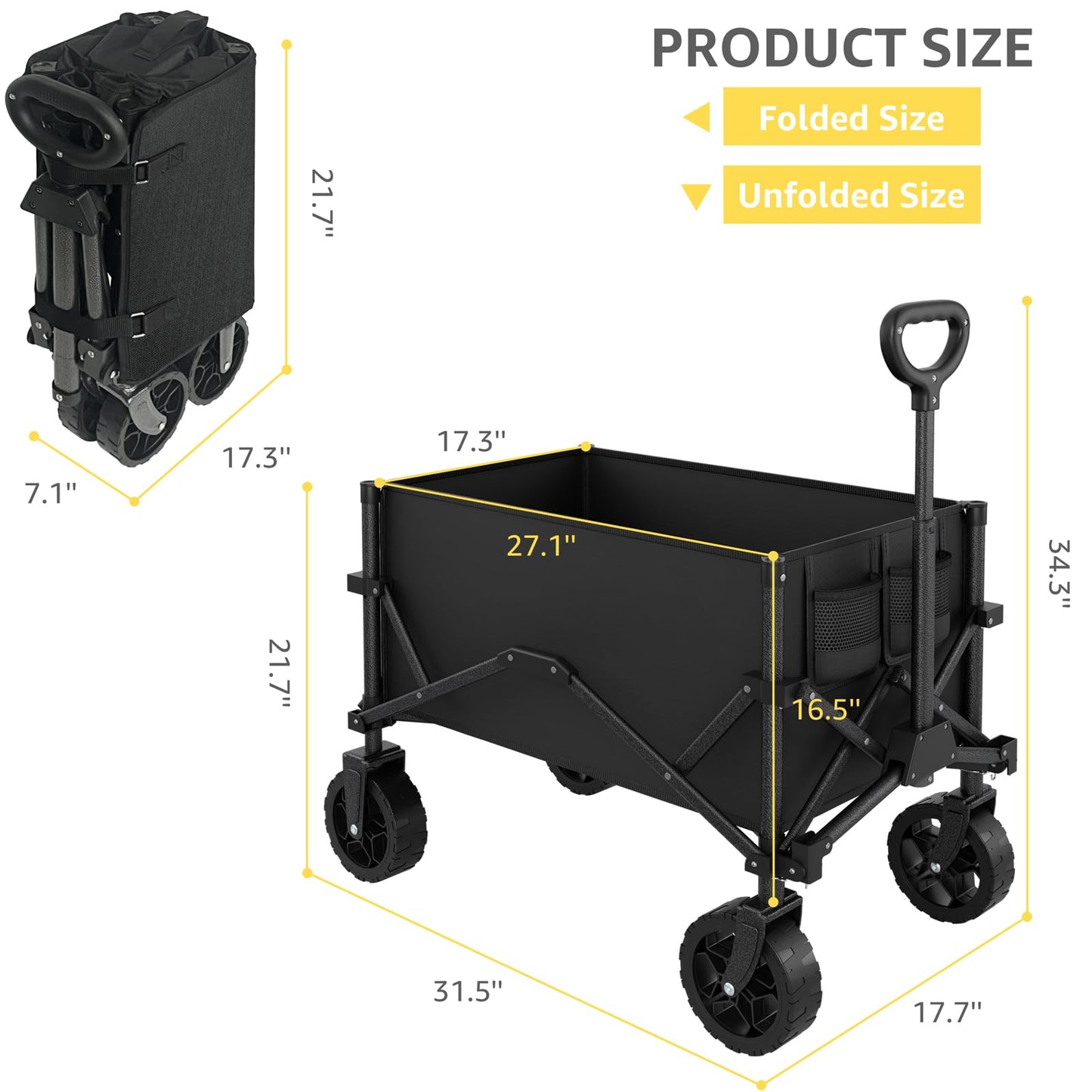 Collapsible Wagon with Wheels, Portable Wagons Carts Foldable, Folding Wagon Cart for Groceries, Sports Garden Shopping Utility Wagon