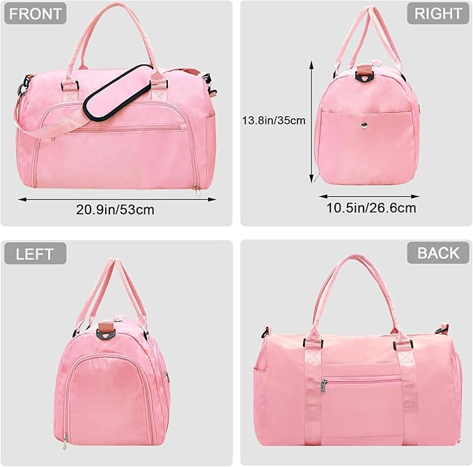 woogwin Gym Bag for Men & Women with Shoes & Wet Compartment Waterproof Duffle Bag for Travel Sports Workout Overnight Weekender(21",Pink)