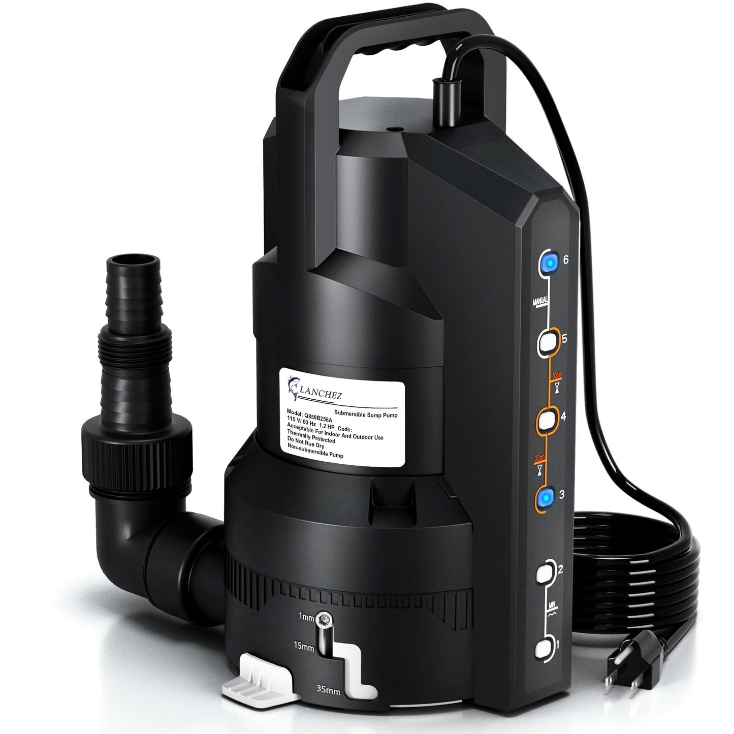 LANCHEZ 1.2HP 6000GPH Automatic Sump Pump with 6 Modes, Clean/Dirty Submersible Water Pump, Thermoplastic Water Removal Transfer Pump with 16FT Cord for Pools Basement Garden Pond, Black
