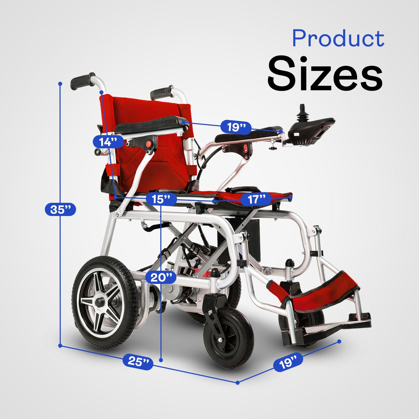Culver Artemis Pro Lightweight Foldable Electric Wheelchairs for Seniors - 2x250W Motor Power Wheelchair - Travel/User Friendly Electric Wheelchairs for Seniors, Long Range Electric Wheelchair, Red
