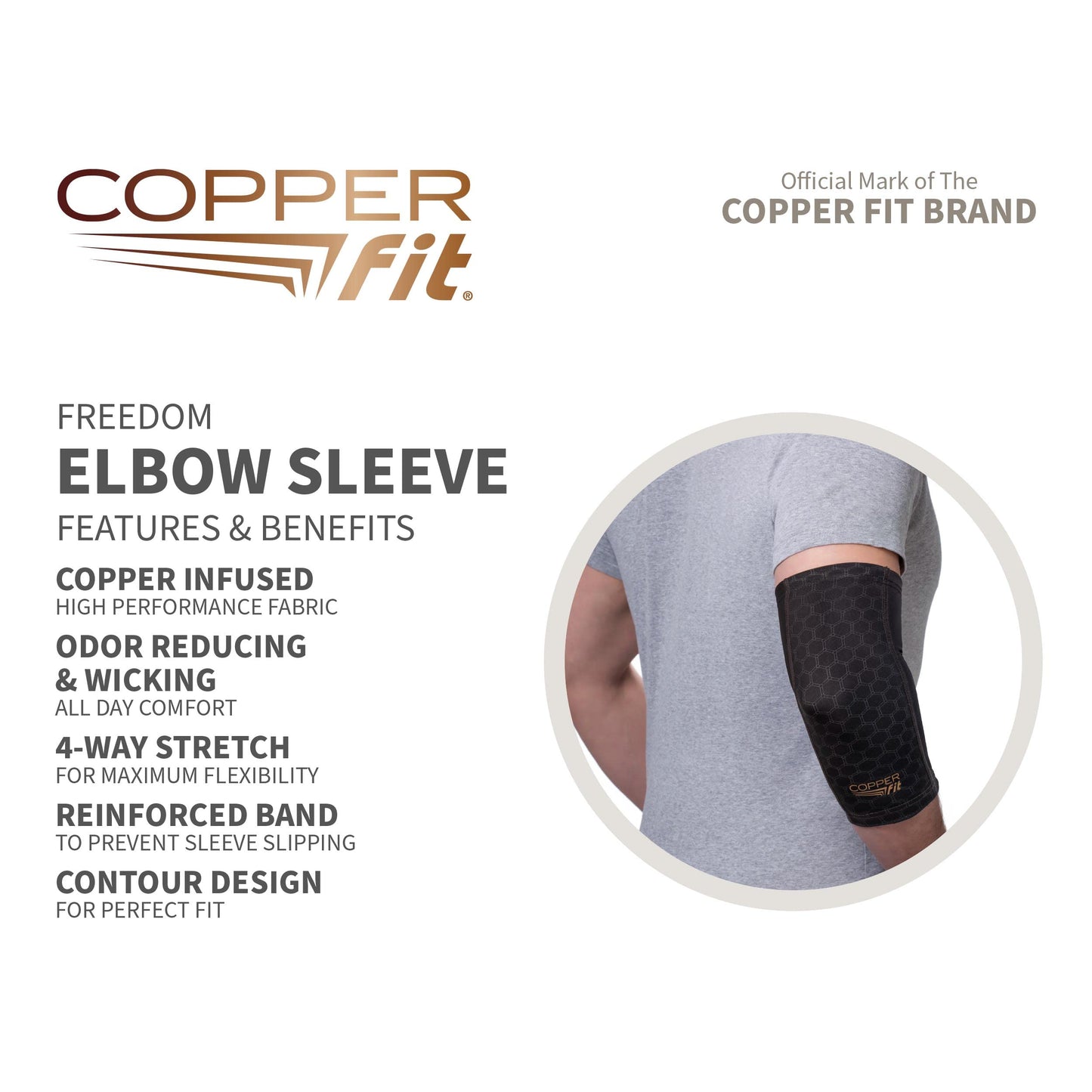 Copper Fit unisex adult Elbow Compression Sleeve Hosiery, Black, Large US