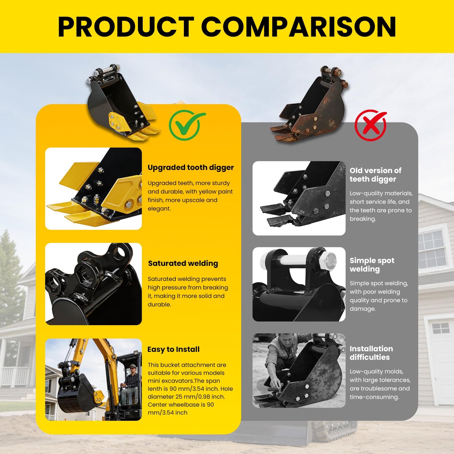 Mini Excavator Bucket, 7.87 "/200MM Backhoe Bucket for Excavator Diggers up to 0.8-2 Tons, Heavy Excavator Attachment, Forged Carbon Steel Teeth with Bolted Connection