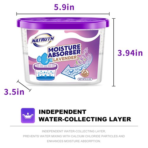 NATRUTH Moisture Absorbers with Lavender Scent,9-Pack Portable Closet Dehumidifier, Odor Eliminator Absorber Bucket, Unscented Humidity Absorber,Cleaner Air Dehumidifier for Closet,Bathrooms