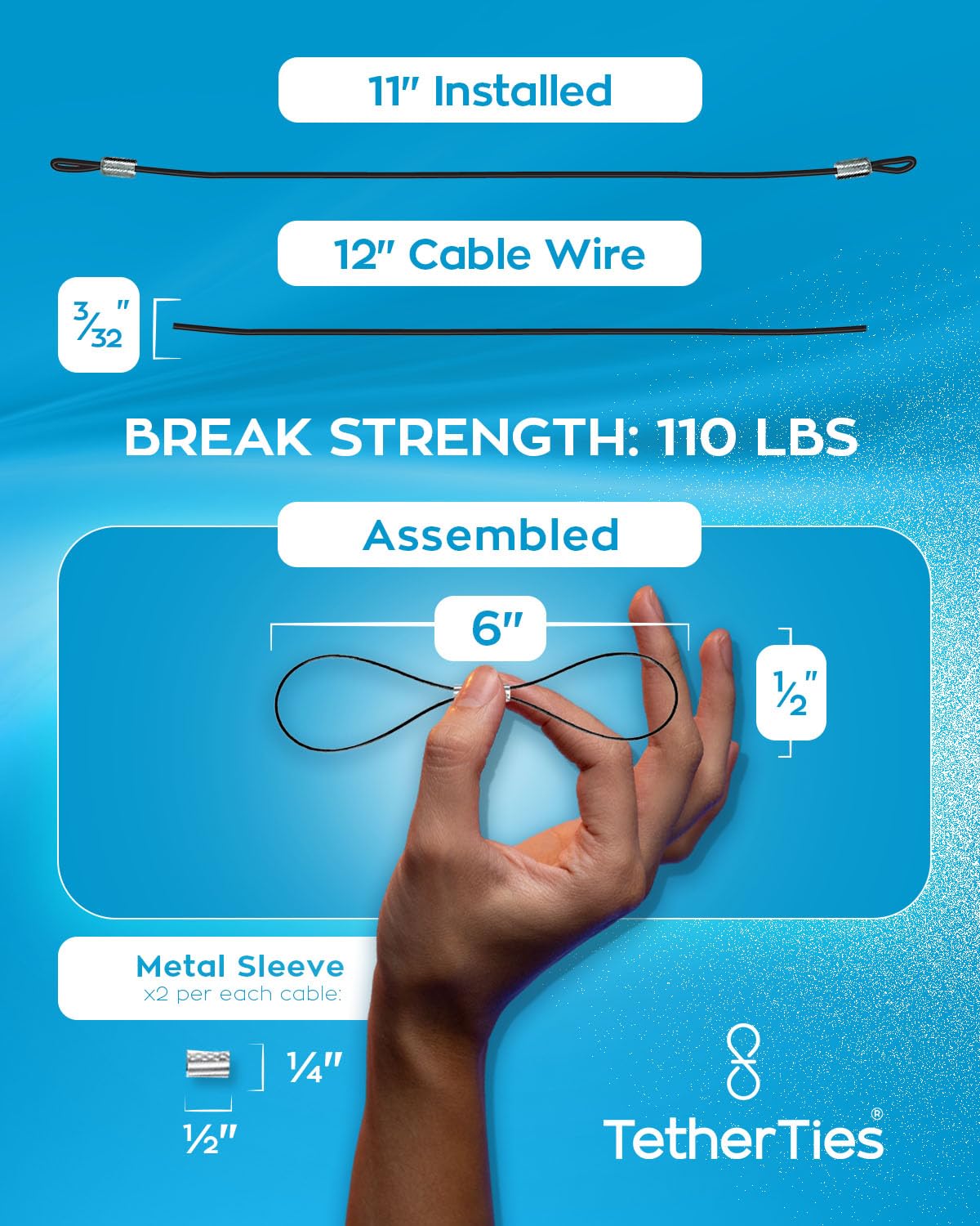 TetherTies Cable Organization, DIY Tether Kit - Customizable Cable Tethers for Computers, Adapters & Dongles - Easy Self Installation Tether Cables with Free Crimping Tool (White 60 Pk, 12 inch)