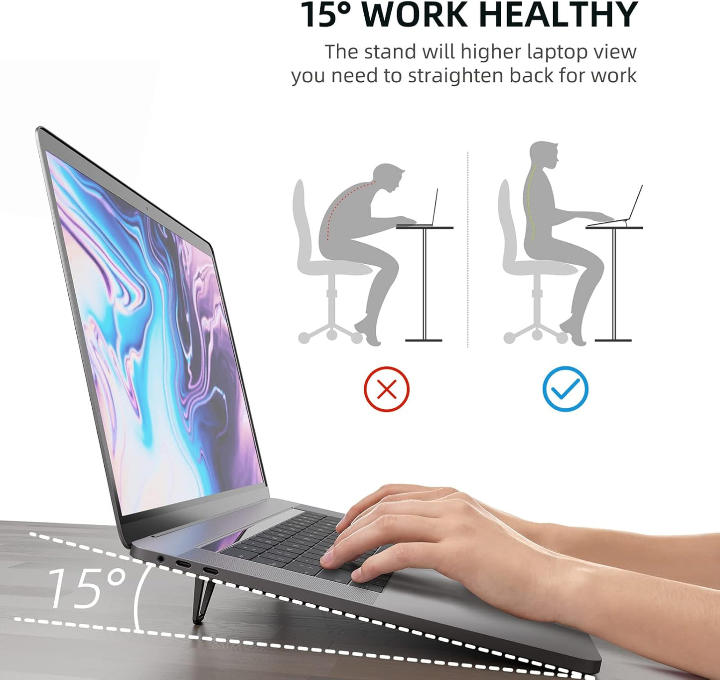 ZELMINE 10-15.6 Inches Laptop Stand for Desk, Portable Anti-Slip Keyboard Riser, Zinc Alloy Keyboard Stands, Computer
