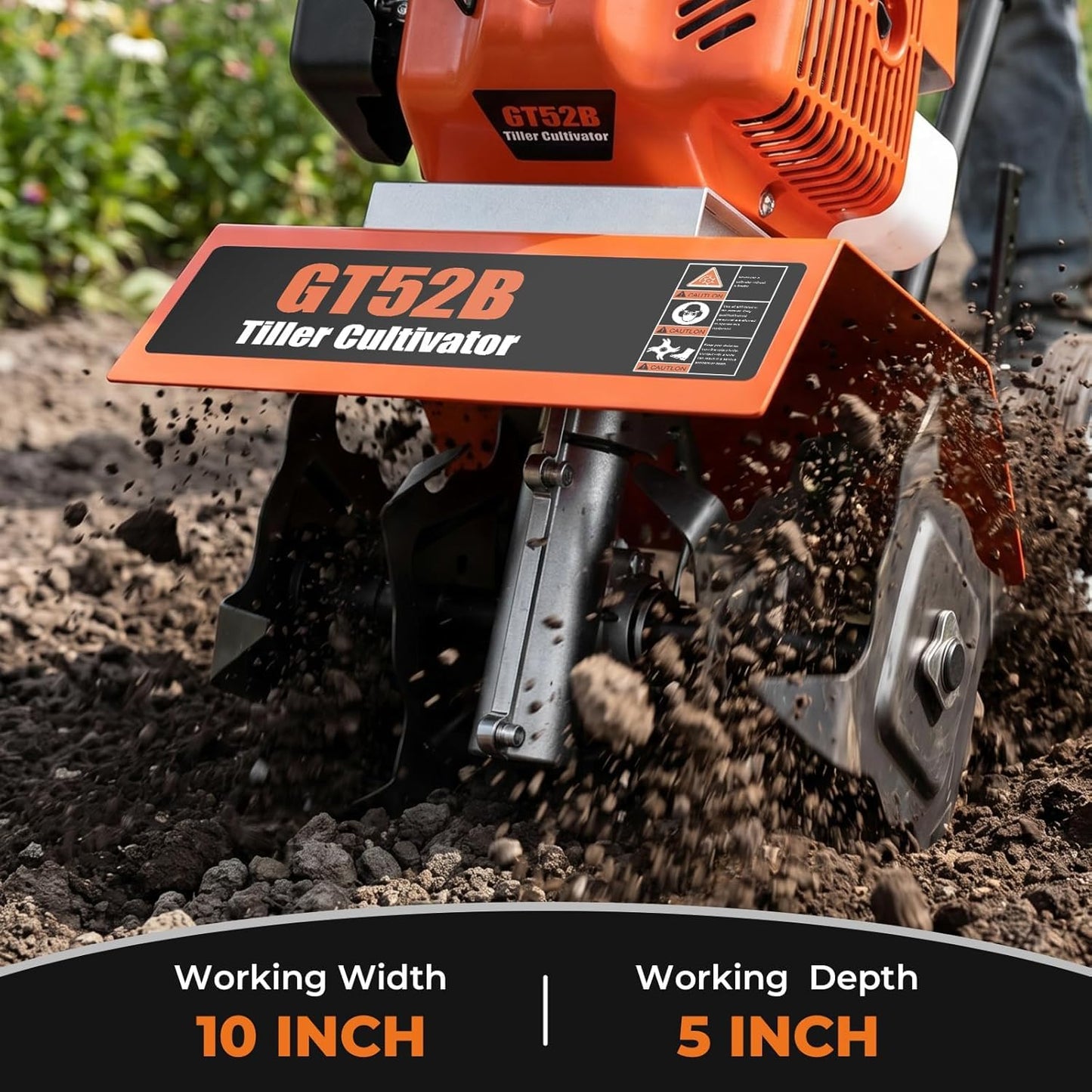 72CC 2-Stroke Gas Tiller Cultivator - 10" Working Width & 5" Depth, Heavy Duty Gasoline Powered Rototiller with 3-Gear Adjustable Handle, High-Speed Soil Cultivator for Lawn, Garden & Farm