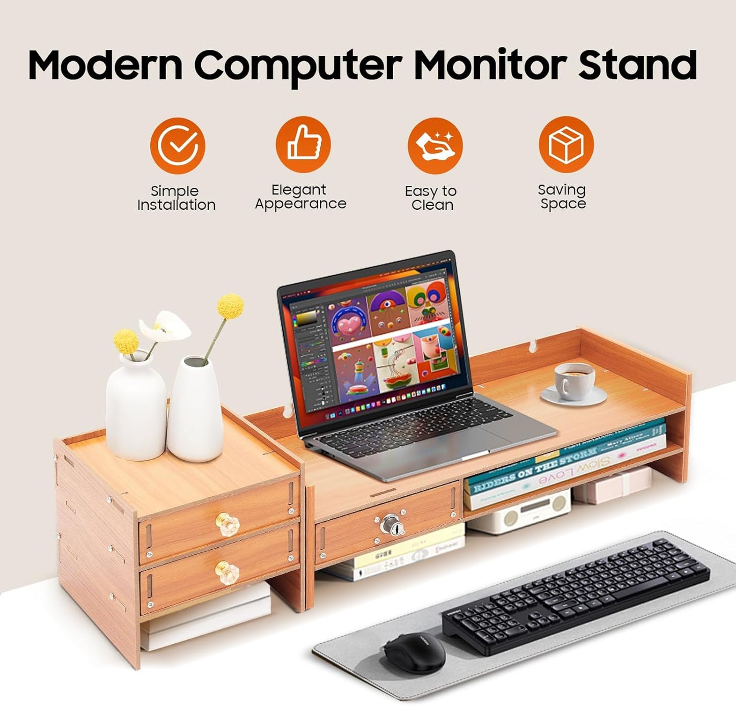 ZBXGJKSY monitor stand, Computer Monitor Stand Bring three Drawers Large Storage desk organizer with drawers desk