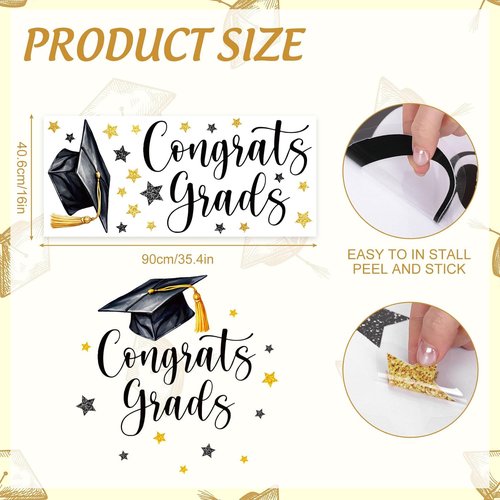 FYSUIMU Graduation Cap Decal - Black & Gold Welcome Sign for Party Decorations | Perfect for Balloon Arches