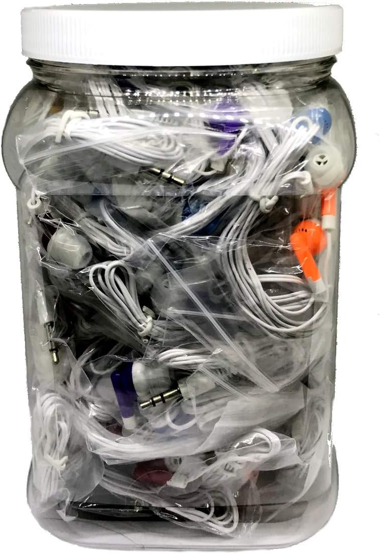 50 Pack TFD Supplies Wholesale Bulk Earbuds Headphones in Storage Tub - Mixed Colors