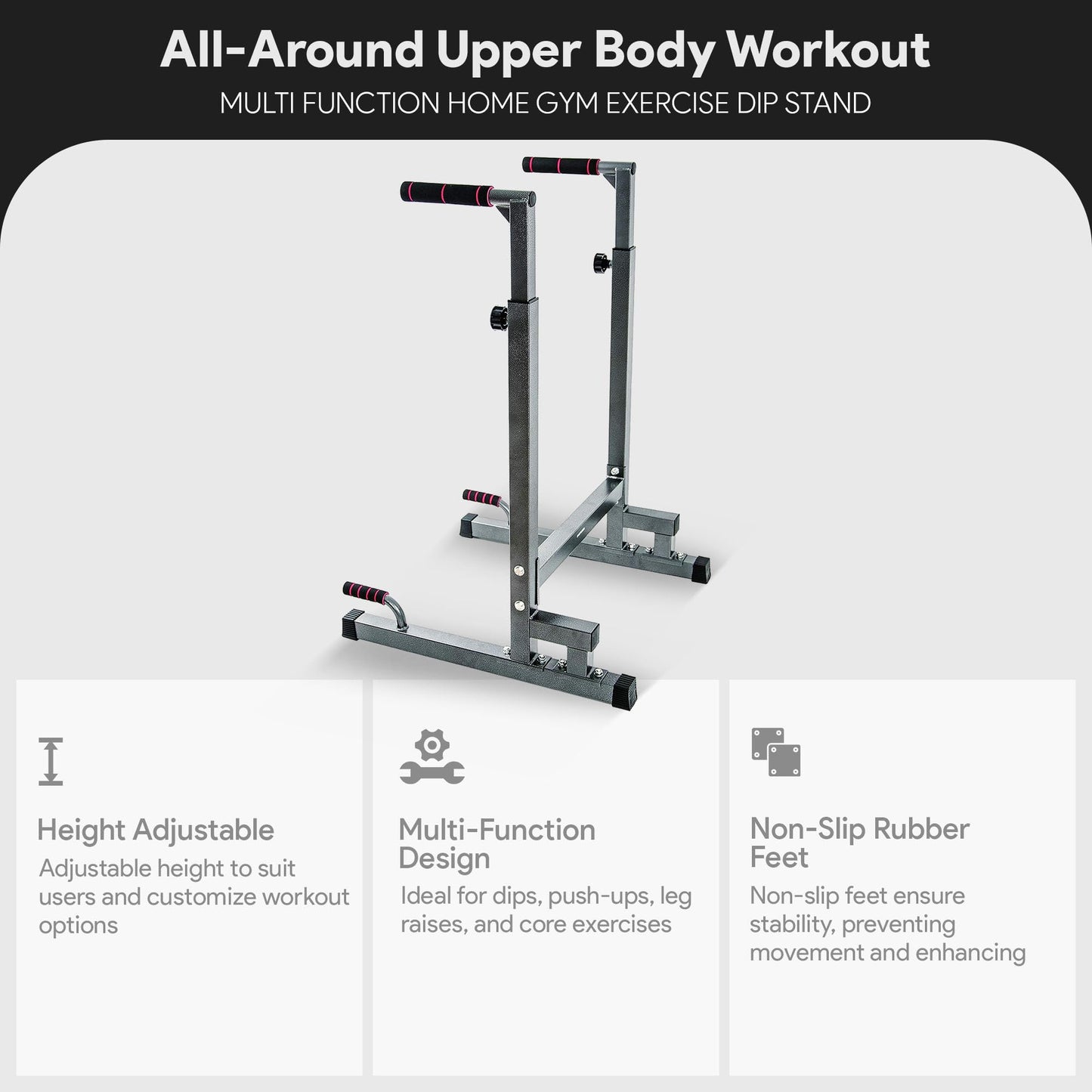 BalanceFrom Steel Frame Multi-Functional Home Gym Exercise Fitness Dip Stand Station with Adjustable Height, 500 Pound Capacity, Gray